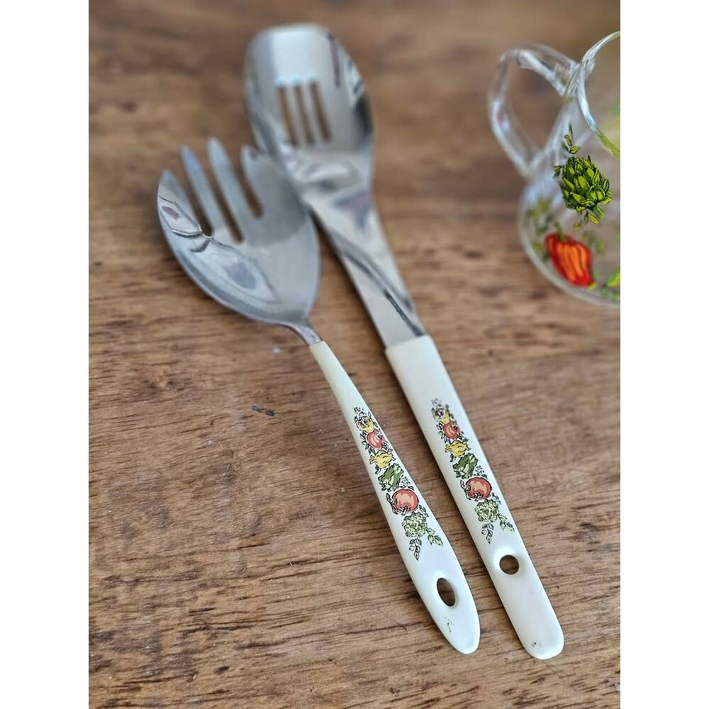 Vtg 70s Spice of life design utensils spork and hard to find slotted spoon